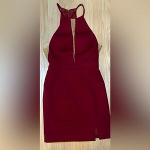 Sherri Hill Red V Neck Slit Dress 4